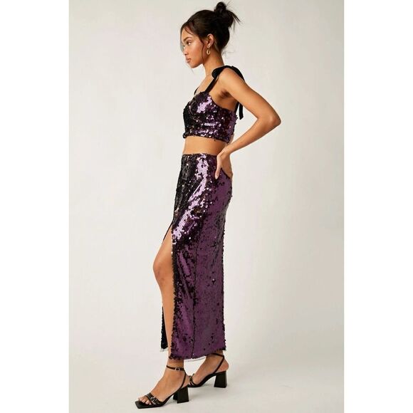 NWT Free People Star Bright Sequin Cropped Top & Maxi Skirt Set in Lilac, Size 4 - Picture 13 of 16